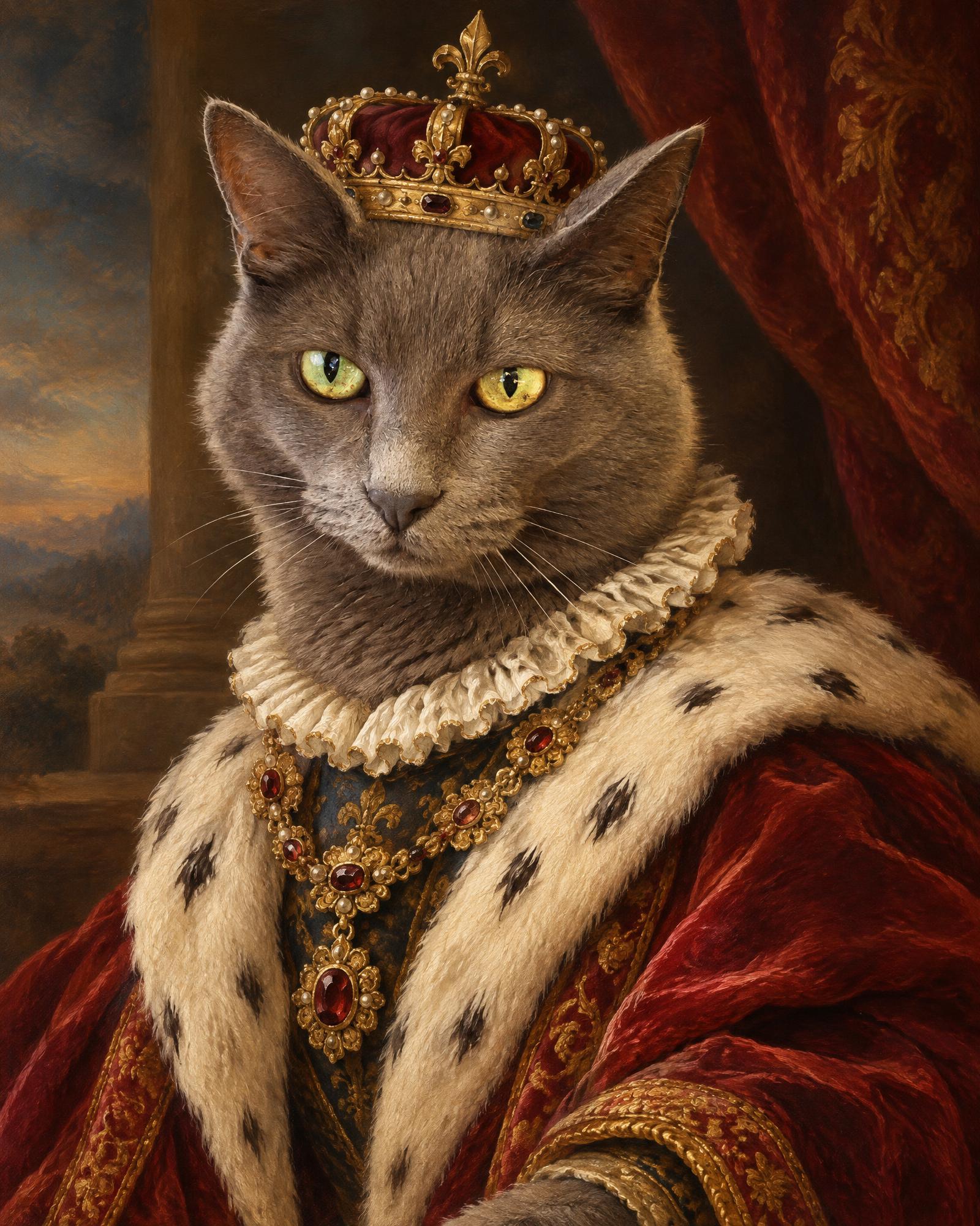 Cat rendered as a classical aristocratic Royal Portrait